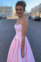 A Line Satin Pink Prom Dresses with Appliques Pockets, Long Formal Evening Dresses PD138