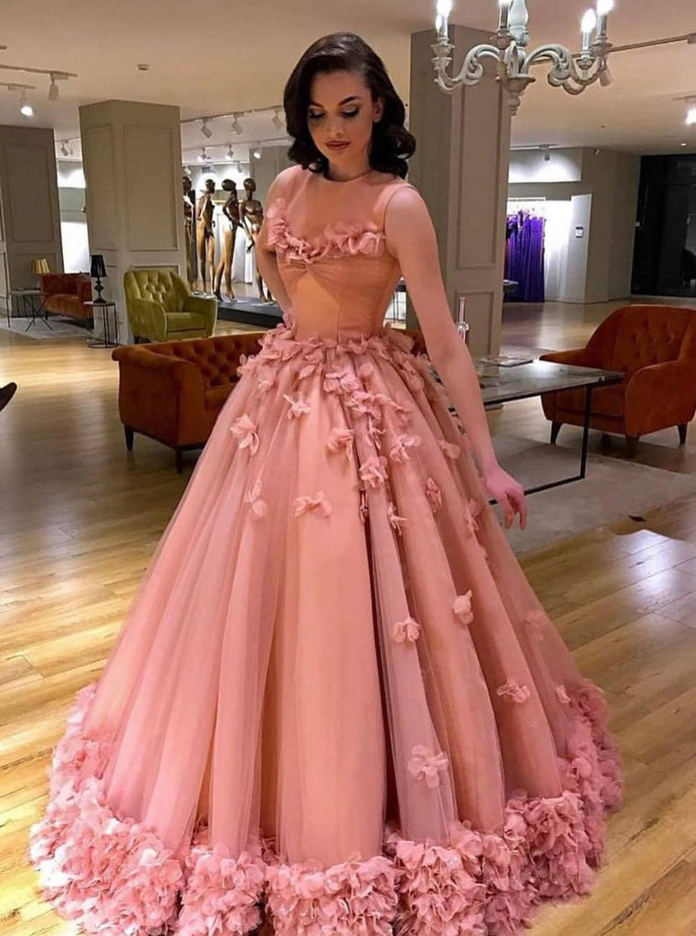 Ball Gown Long Pink Appliques Prom Dresses, Quinceanera Dresses, Sweet 16 Dresses TD43
