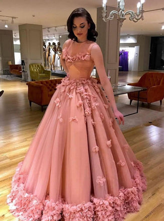 Ball Gown Long Pink Appliques Prom Dresses, Quinceanera Dresses, Sweet 16 Dresses TD43