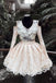 V Neck Lace Short Prom Dress, Long Sleeves Homecoming Dress PDP31