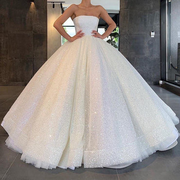 Glitter strapless ball gown wedding dresses sparkly bridal gown mg673