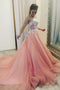 A Line Sweetheart Tulle Appliques Prom Dresses, Long Formal Dress PDQ4