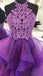 A Line Halter Purple Homecoming Dresses, Short Prom Dress With Lace PDN87