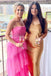 Hot Pink Tiered Spaghetti Straps Tulle Sequins Prom Dresses, Long Dance Dress OM0069