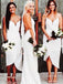 Elegant Sheath Spaghetti Straps Asymmetrical White V Neck Pleats Bridesmaid Dresses BD27