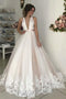 Deep V Neck Backless Open Back Wedding Dresses Lace Appliques Long Bridal Gowns WD07
