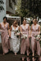 Simple Sheath V Neck Floor Length Chiffon Pink Bridesmaid Dresses, Long Prom Dress BD29