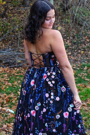 A line sweetheart embroidery floral prom dresses, long formal dress mg274