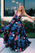 A Line V Neck Tulle Prom Dress with Embroidery Floral Appliques Formal Dresses TD14