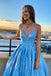 Ball Gown V Neck Spaghetti Straps Blue Prom Dresses with Lace up, Evening Dresses TD12