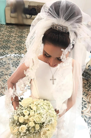 Round neck backless simple satin mermaid wedding dresses gw696