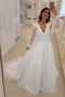 Charming A line Ivory V Neck Long Sleeves Beaded Appliques Chiffon Wedding Dresses WD36