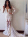 Sexy V Neck Lace Appliques Wedding Dresses Long Sleeve Mermaid Wedding Gown WD25