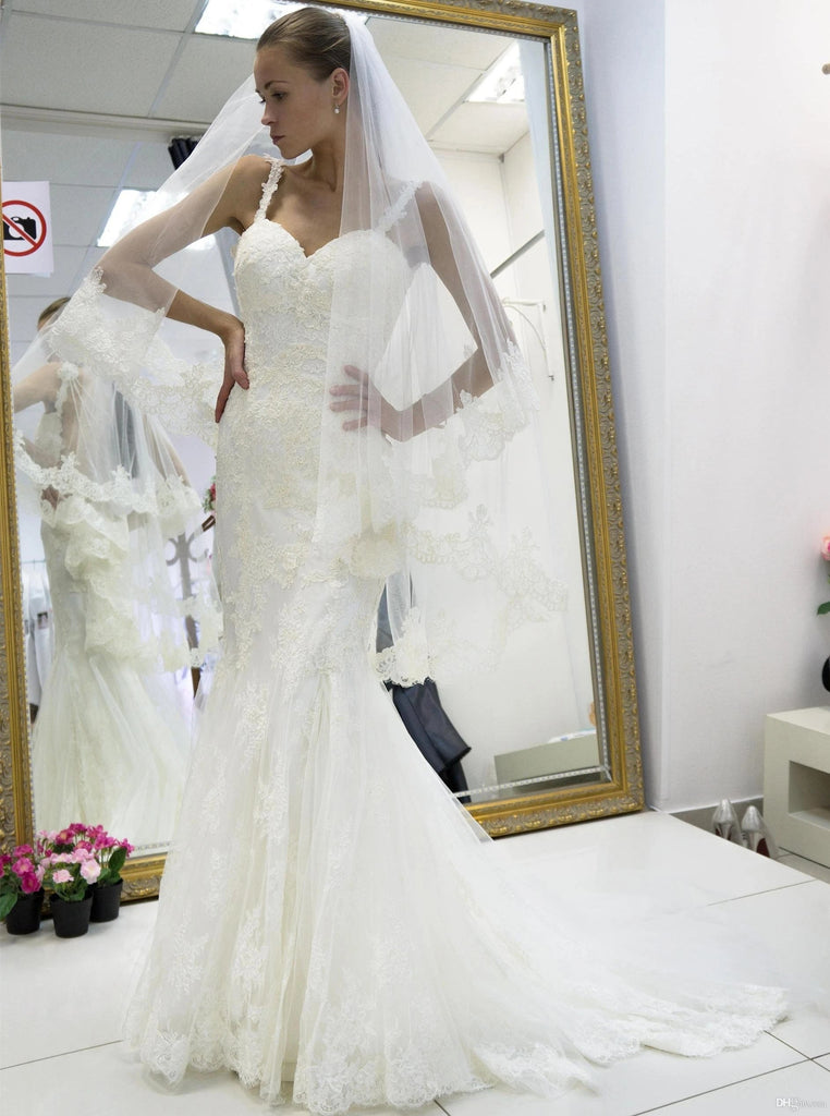 Charming Spaghetti Straps Sweetheart Ivory Backless Wedding Dress Mermaid Bridal Dress WD26