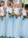 Cheap chiffon high neck light sky blue simple long bridesmaid dresses gb398