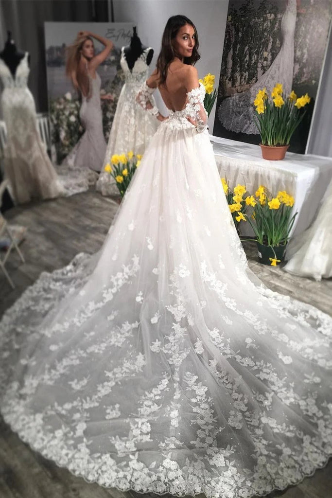Sweetheart lace appliques backless wedding dresses with sleeves gw699