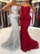 Sexy Red Mermaid Sweetheart Lace Applique Long Prom Dresses Graduation Dresses TD99