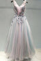 Elegant A-line V Neck Lace Appliques Lace up Ombre Long Prom Formal Dresses TD32