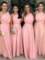 Simple One Shoulder Pink Chiffon Long Bridesmaid Dresses, Wedding Party Dresses BD31