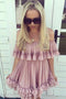 Cute Chiffon Pink Short Prom Dress, Off the Shoulder Homecoming Dress PDP58