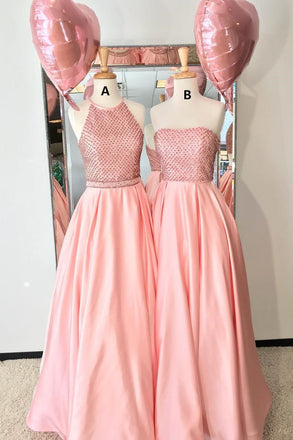 Gorgeous A-line Pink Satin Long Prom Party Dress PDK92