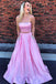 Strapless Two Piece Pink Long Beaded Prom Dress with Pockets PDL5