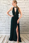 Elegant Dark Green Chiffon Split Long Prom Dress With Beads PDK90