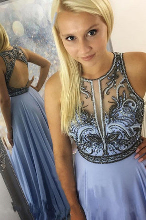 Backless Beaded Floor Length Open Back Prom Formal Dress PDK99