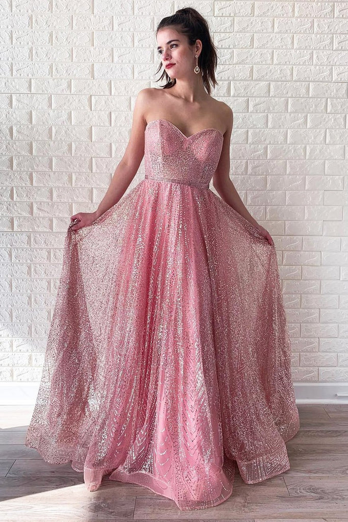 Sparking Sweetheart Long Pink Stunning Prom Dress PDK78