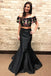 Mermaid Two Piece Embroidery Black Long Prom Dress PDL6