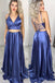 Two Piece Lace Up Blue Long Prom Dress with Slit PPD2