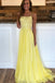 Criss Cross Back Beaded Yellow Long A Line Prom Dress PDK80