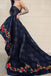 Strapless Embroidery Floral Hi-Low Black Prom Dress with Train PDK85
