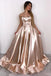 Strapless Rose Gold A Line Long Simple Prom Dress PDK86