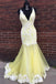 Mermaid V-Neck Tulle Long Prom Dress with Lace Appliques PDK81