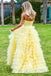 Princess Strapless Tiered Floor Length Yellow Ball Gown Prom Dress PDL3