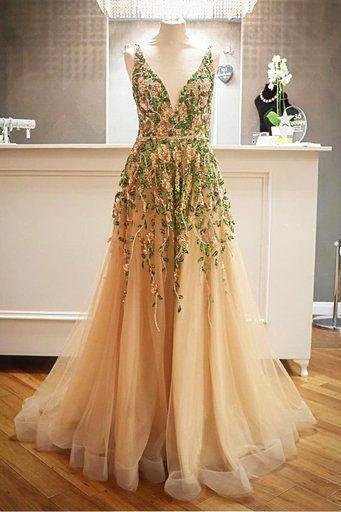 Criss Cross Back Appliqued Tulle Prom Dress with Ribbon PDL98