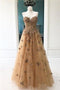 Elegant A-Line Sweetheart Appliqued Brown Prom Dress PDL96