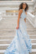 Two Piece Flowers Appliques Light Sky Blue Prom Dress PDL99