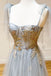 Charming A line Grey Tulle Appliques Long Prom Dresses, Sweetheart Evening Dresses OM0182