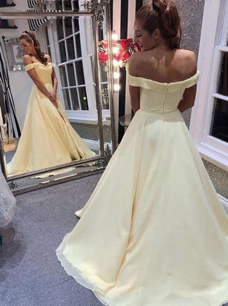 Elegant off shoulder a-line yellow long simple prom dress mg113