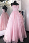 Elegant Shiny Spaghetti Straps Pink Sequins Prom Dresses, Long Dance Dresses PD136