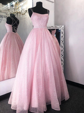 Shiny backless long prom dresses, pink formal evening dresses mg190