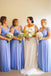 Simple A Line V Neck Lavender Cap Sleeves Blue Lace Appliques Chiffon Bridesmaid Dresses BD23