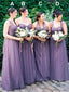 Unique A-line Tulle Long Convertible Lilac Bridesmaid Dresses, Wedding Party Dresses BD05