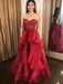 Elegant Sweetheart Asymmetrical Strapless Tulle Prom Dresses Burgundy Formal Dresses TD45