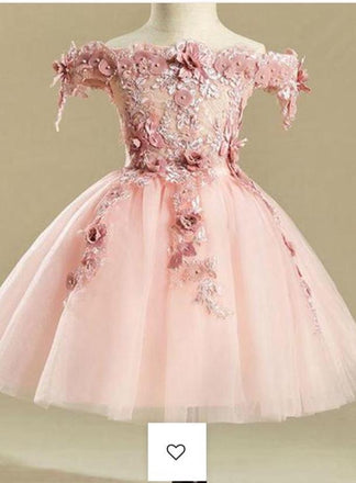 Pink Embroidery Flower Girl Dresses,Tulle Short Girl Dresses PDJ25
