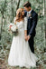 A-Line V-Neck Half Sleeves Backless Tulle Wedding Dresses with Lace Top PPD85