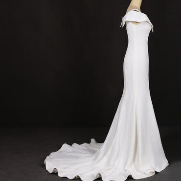Mermaid V Neck Off White Simple Wedding Dress, Long Bridal Dresses PDQ18