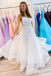 White V neck Tulle Sequina Long Prom Dress A Line Evening Dress PDQ50